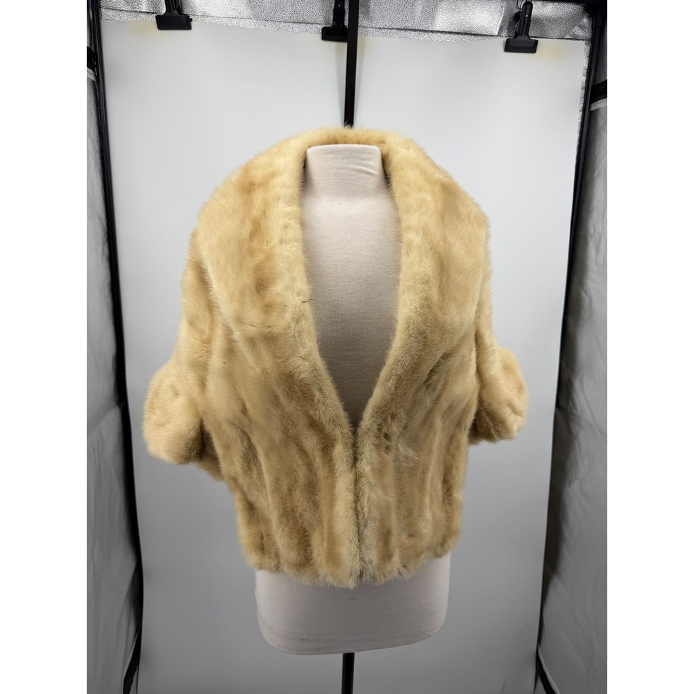 Vintage Mink Fur Stole Wrap Women OS Honey Blonde Shawl Collar Capelet Bolero